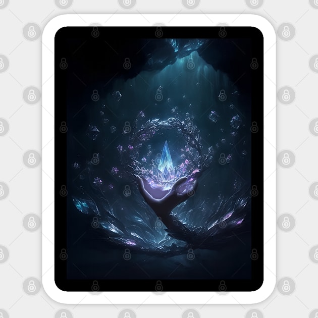 A Hand Holding A Sacred Crystal - Ai Art Sticker by Asarteon